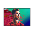 Geometric portrait of Cristiano Ronaldo in red against a green and burgundy speed-line background, shown in product view 4.