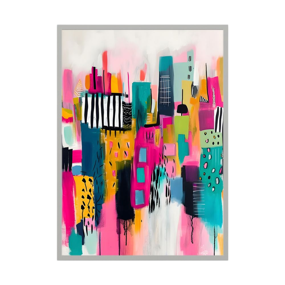 Neon Metropolis colourful abstract cityscape print, product view 4.