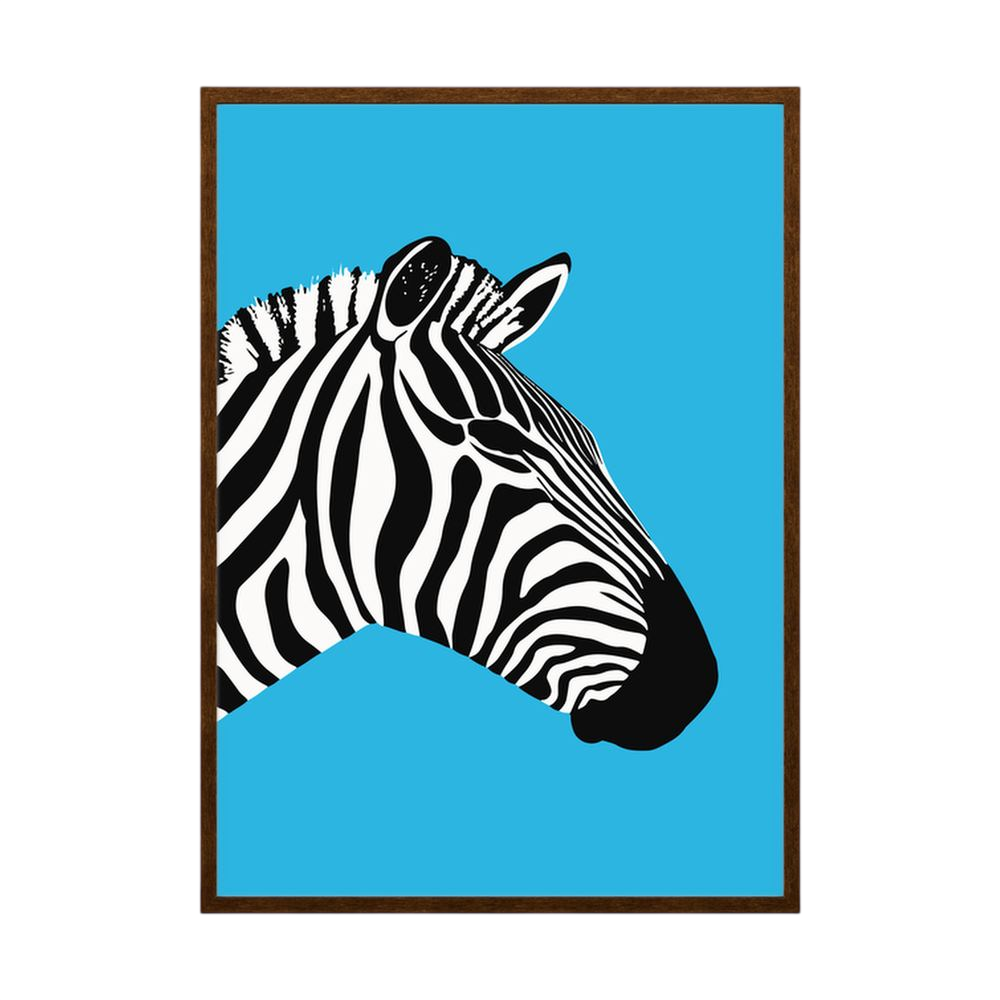 Striped Profile blue zebra art print, product view 2.