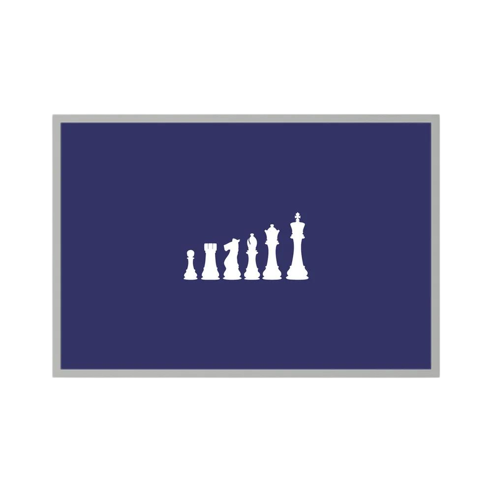 White chess pieces rise from pawn to king across a spacious deep navy field, shown in product view 3.