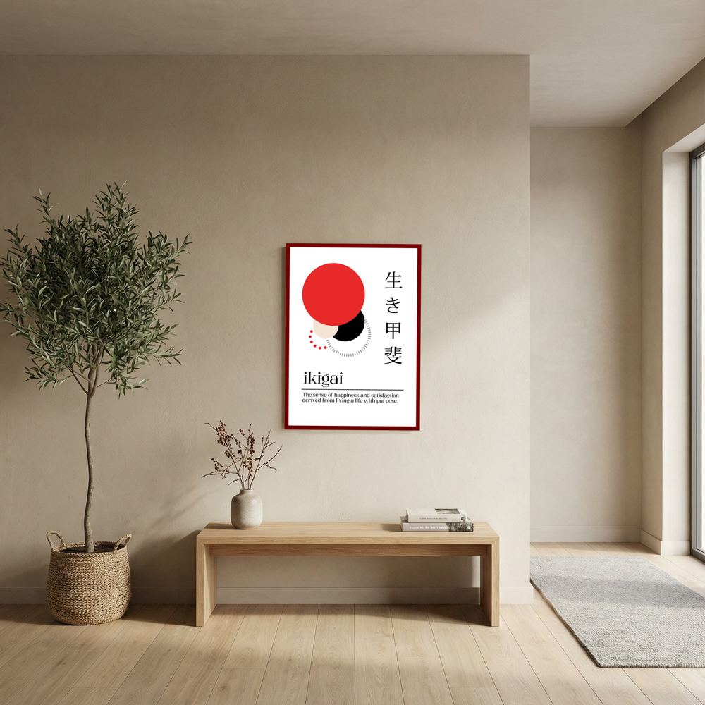 Purpose in Balance red and black Ikigai wall print, product view 9.