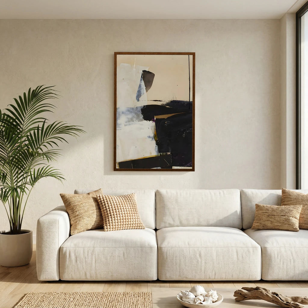 Broad black, cream and grey painterly forms create a restrained high-contrast abstract composition, shown in product view 6.
