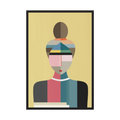 Faceted portrait of a woman with a high bun in muted teal, pink, yellow and charcoal, shown in product view 4.