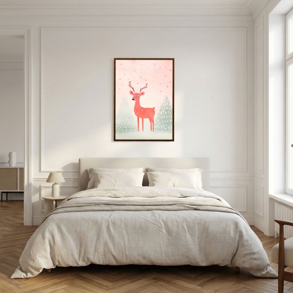 Winter Stag pastel deer nursery art print, product view 6.