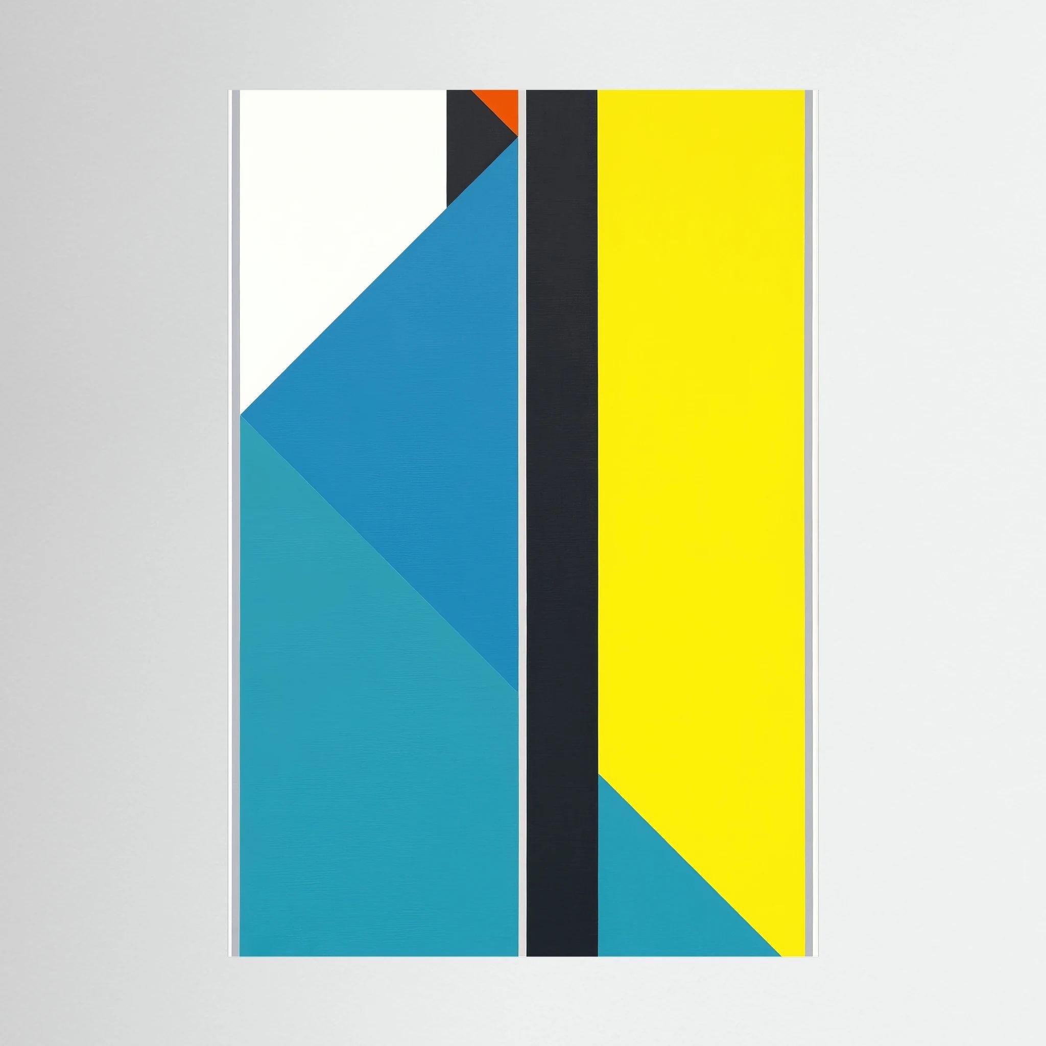 Blue and turquoise diagonal planes meet a vivid yellow field divided by a strong black stripe, shown in product view 3.