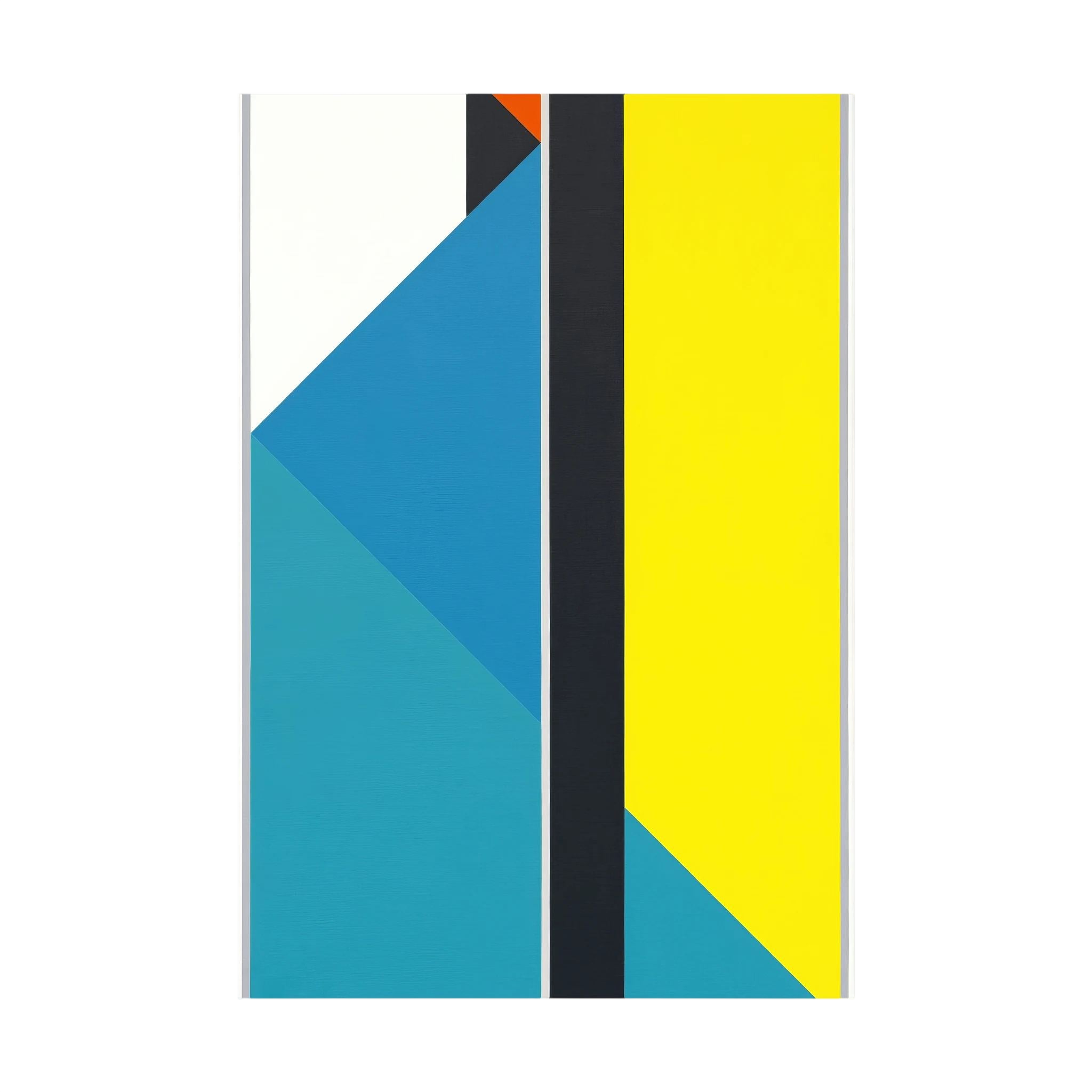 Blue and turquoise diagonal planes meet a vivid yellow field divided by a strong black stripe, shown in product view 3.