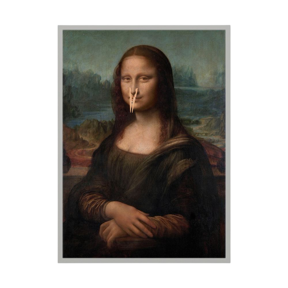 Mona's Secret funny Mona Lisa parody wall print, product view 4.