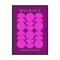 Purple Bauhaus poster with repeated pink circles and semicircles.