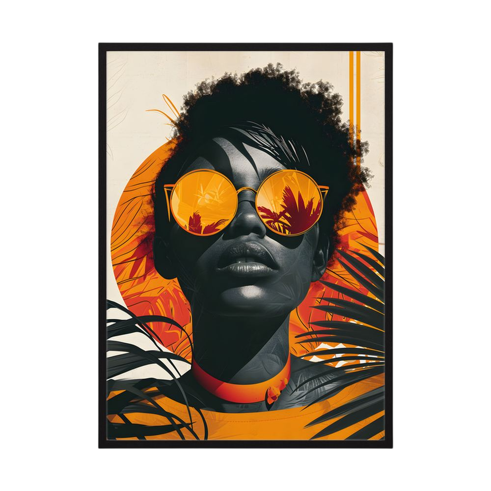 Sunset Reflection orange tropical fashion portrait print, product view 3.