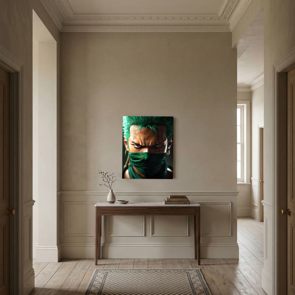 Emerald Focus green anime swordsman portrait print, product view 5.