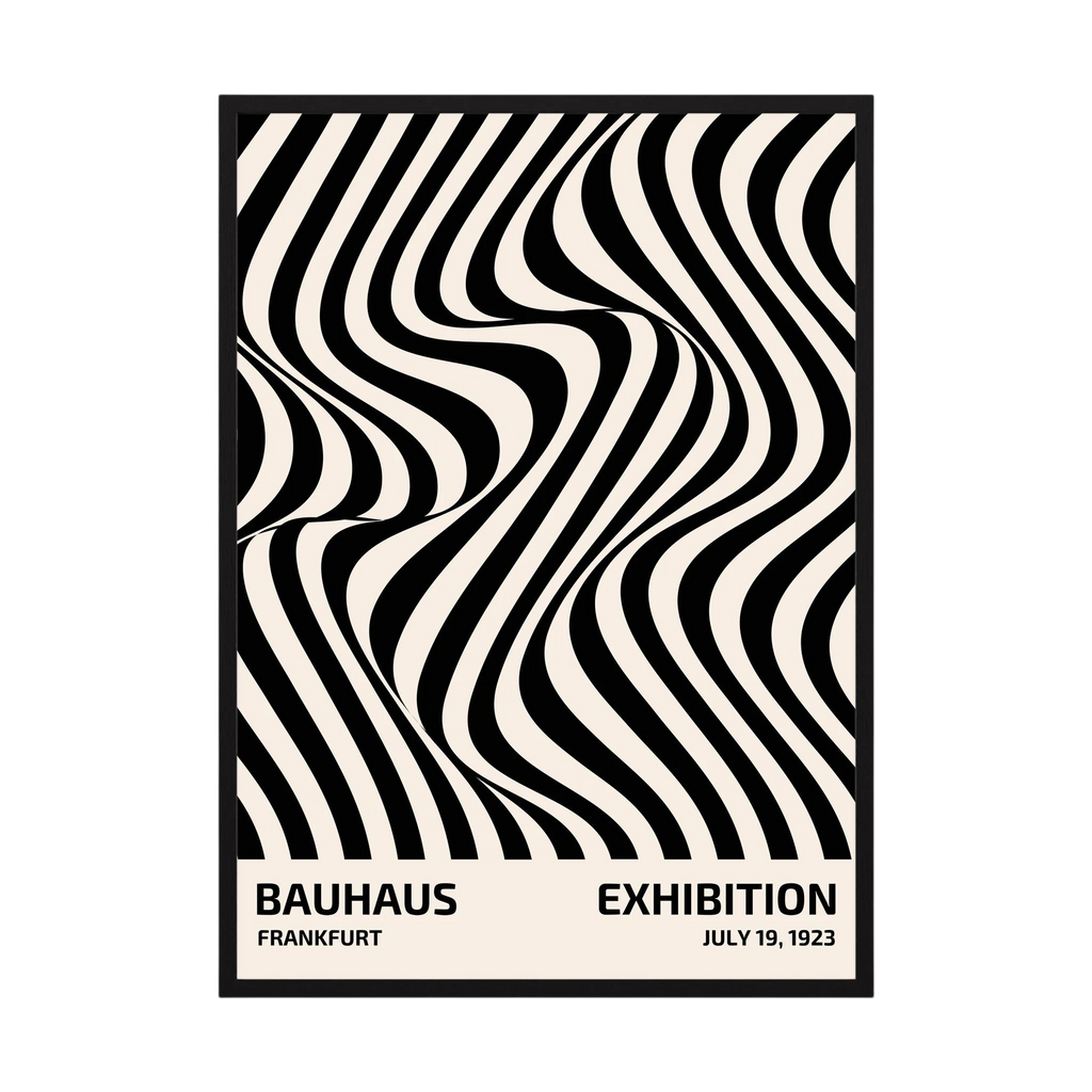 Black and white striped optical pattern flowing in curved waves.