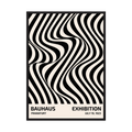 Black and white striped optical pattern flowing in curved waves.
