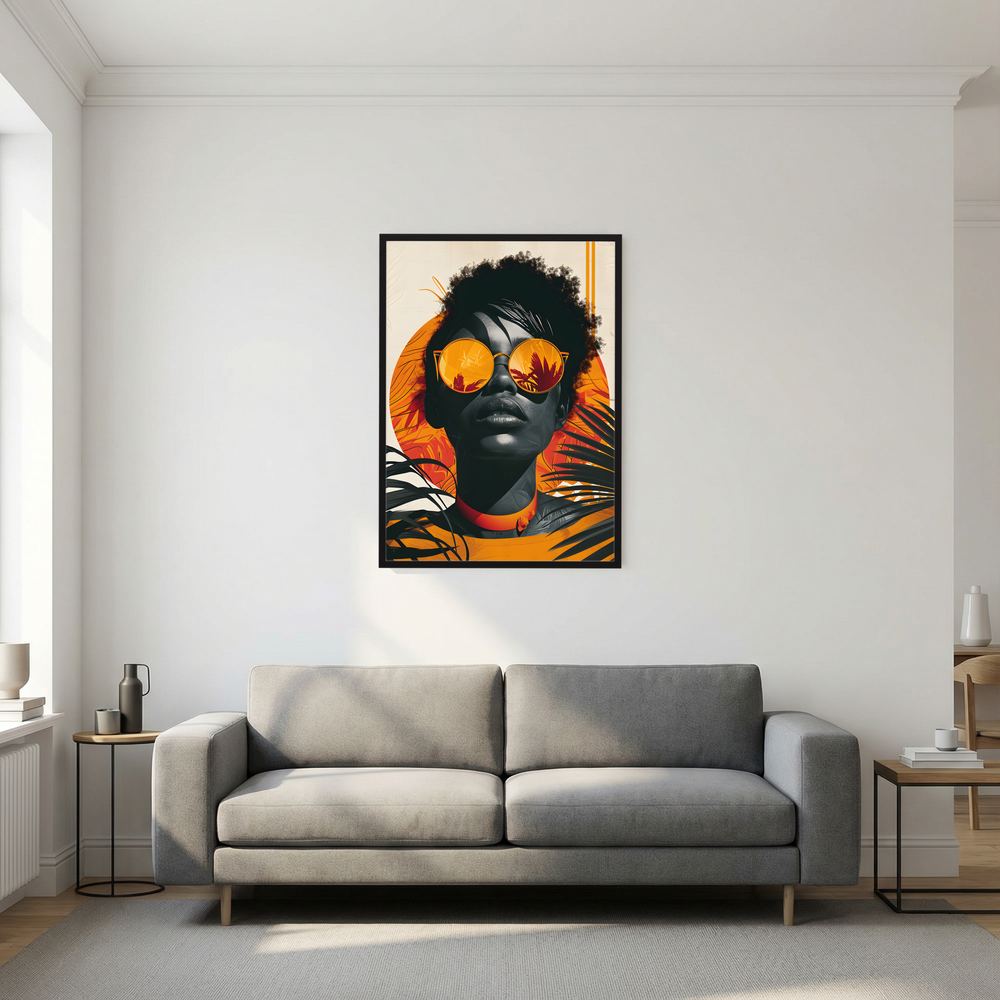 Sunset Reflection orange tropical fashion portrait print, product view 8.