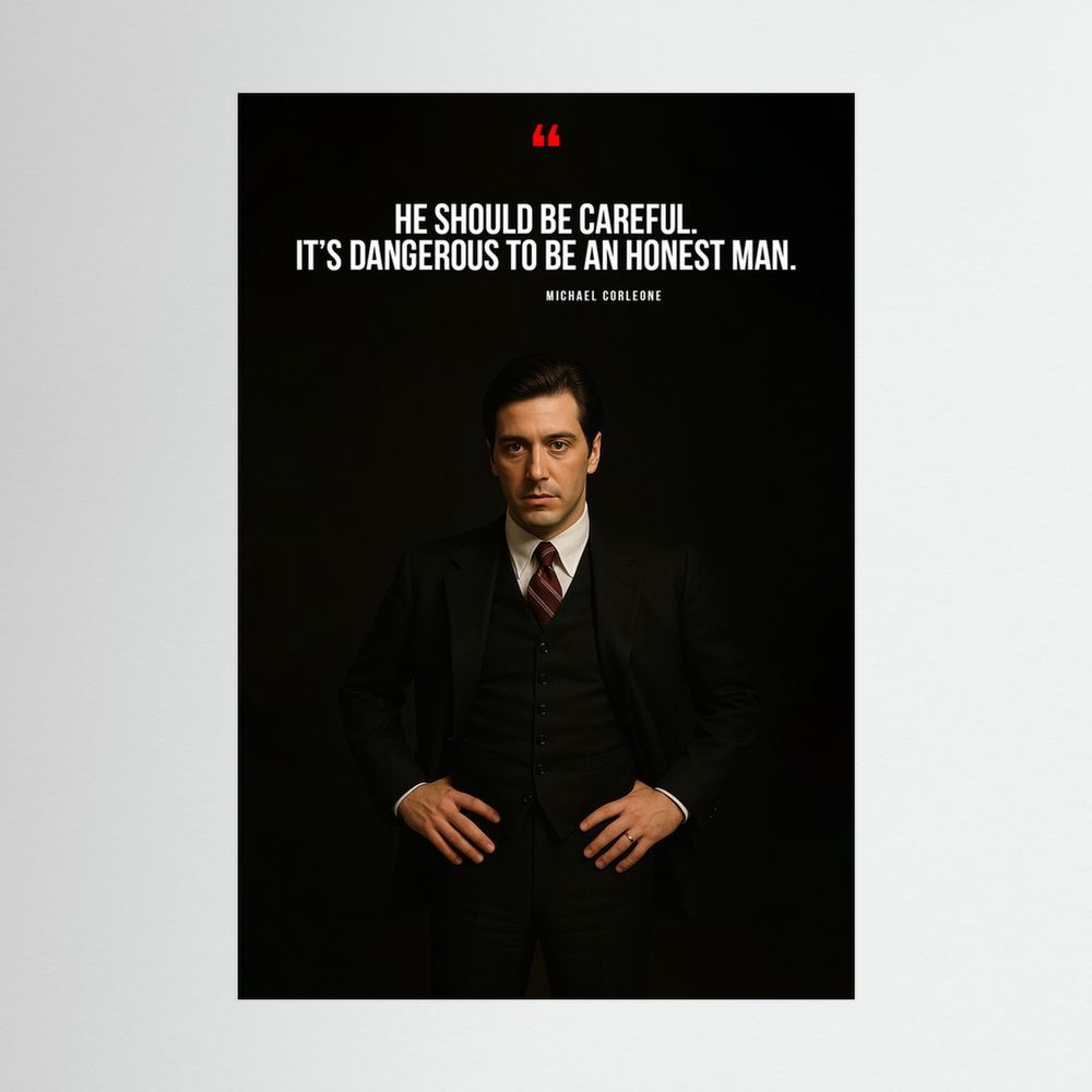 Dark suited male portrait with honesty quote.