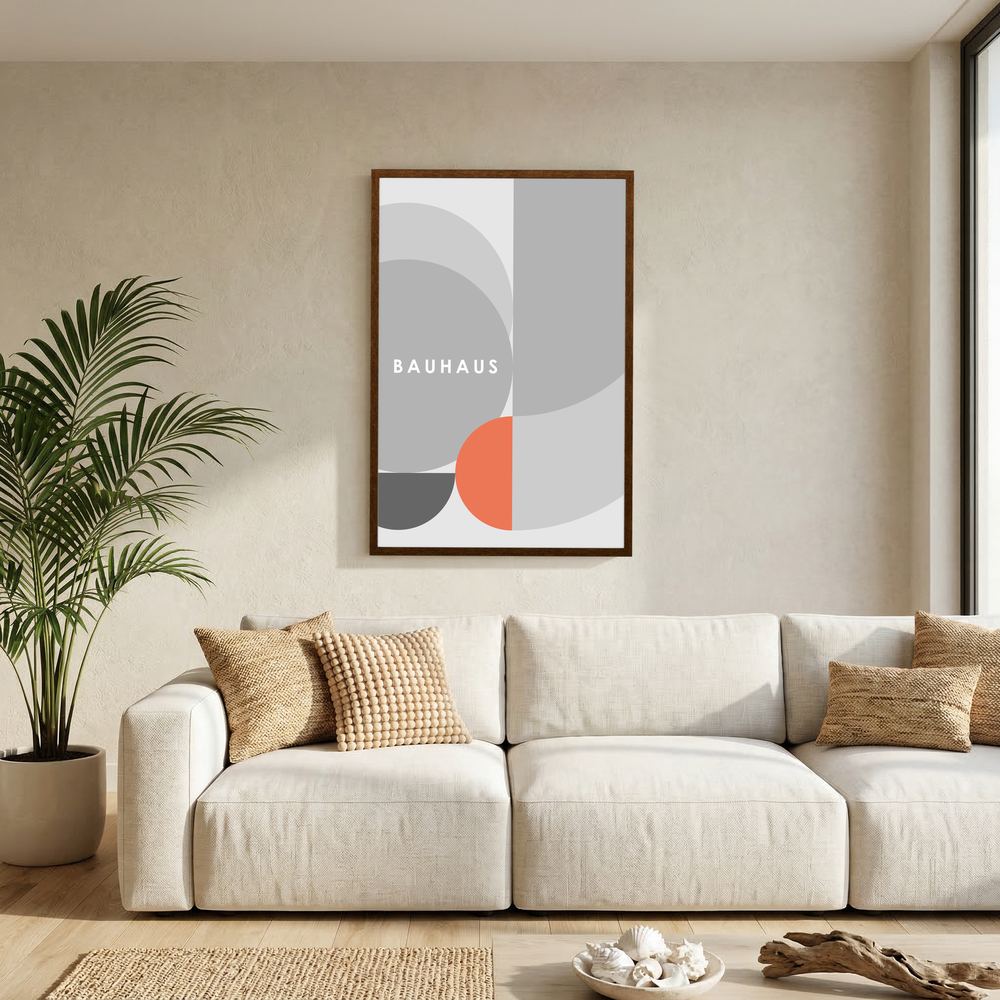 Coral Balance grey and coral Bauhaus print, product view 6.