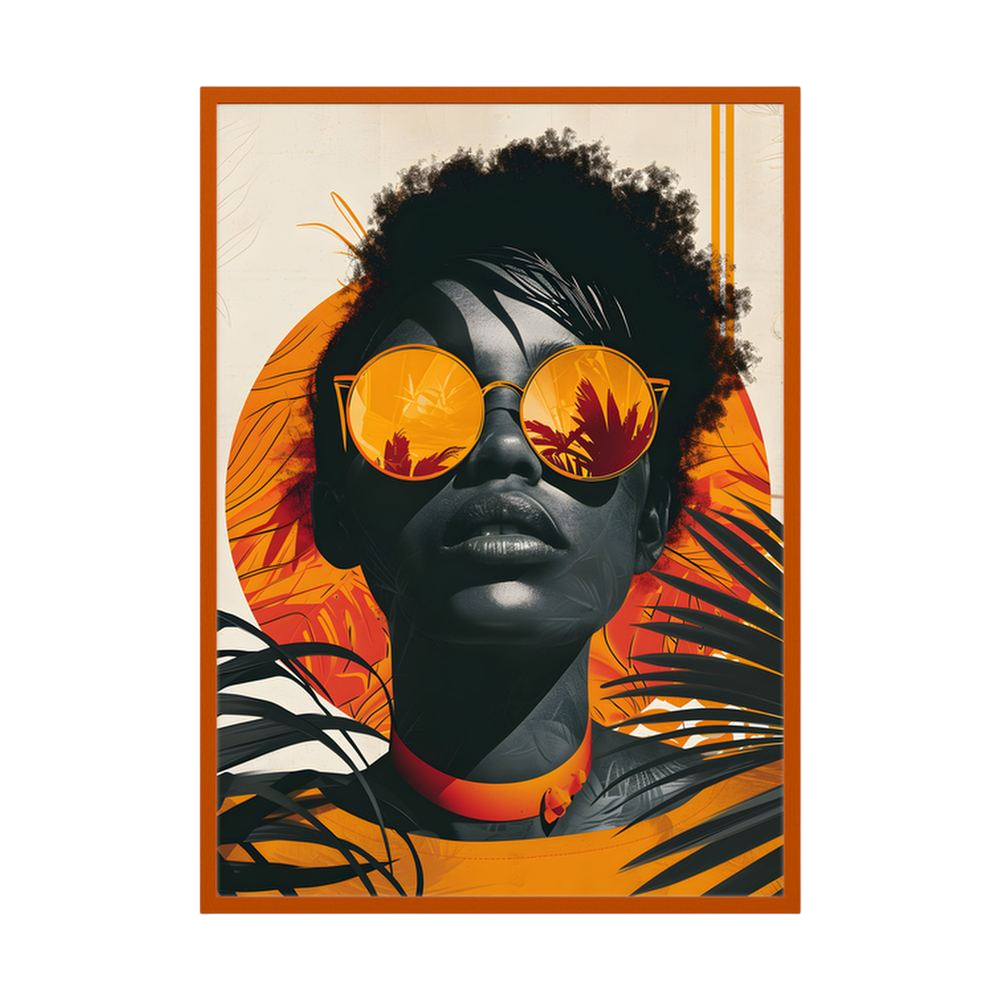Sunset Reflection orange tropical fashion portrait print, product view 5.