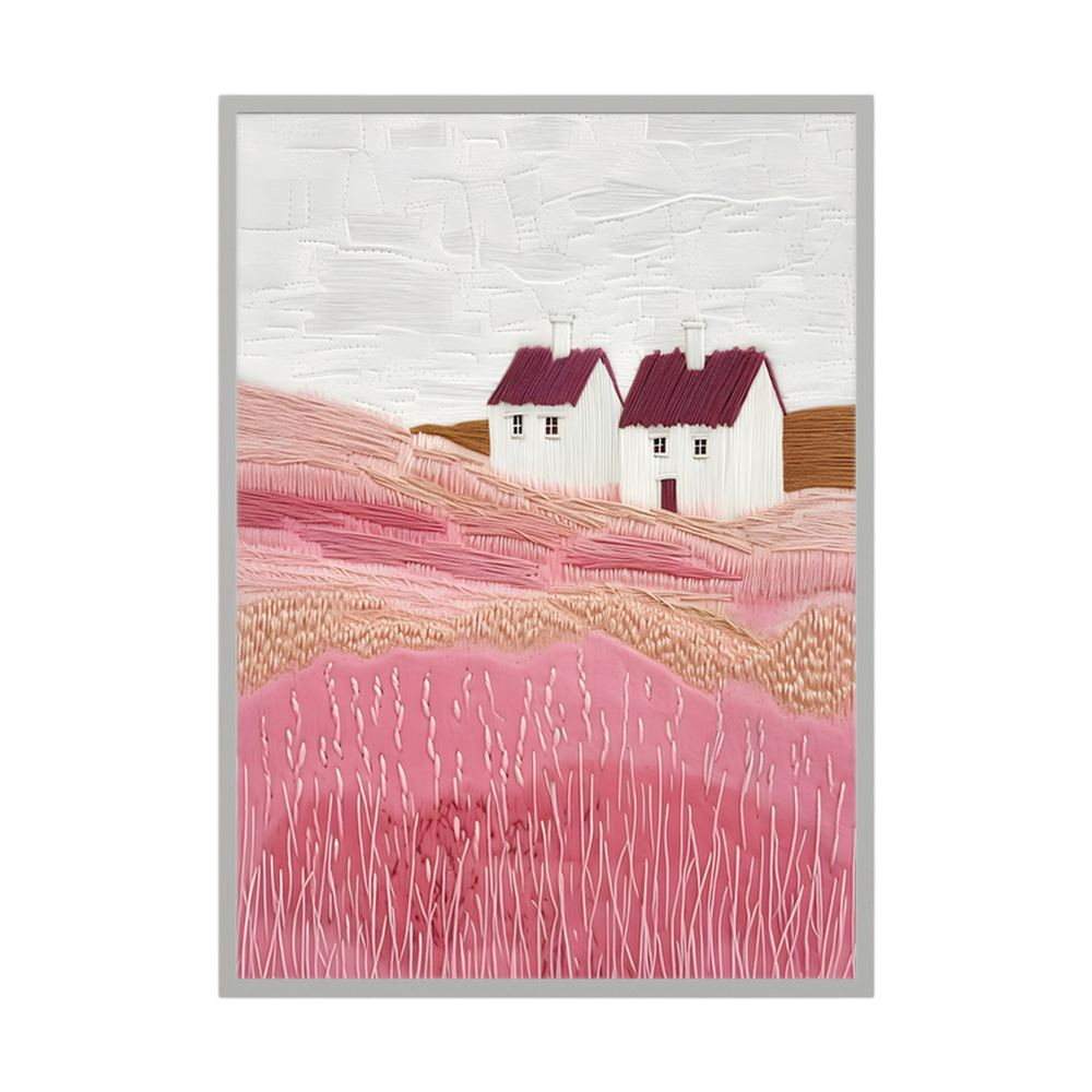 Rosefield Cottages pink countryside cottage art print, product view 4.