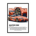 Copper-orange Toyota Supra A90 illustration with gold wheels and close-up body panels.