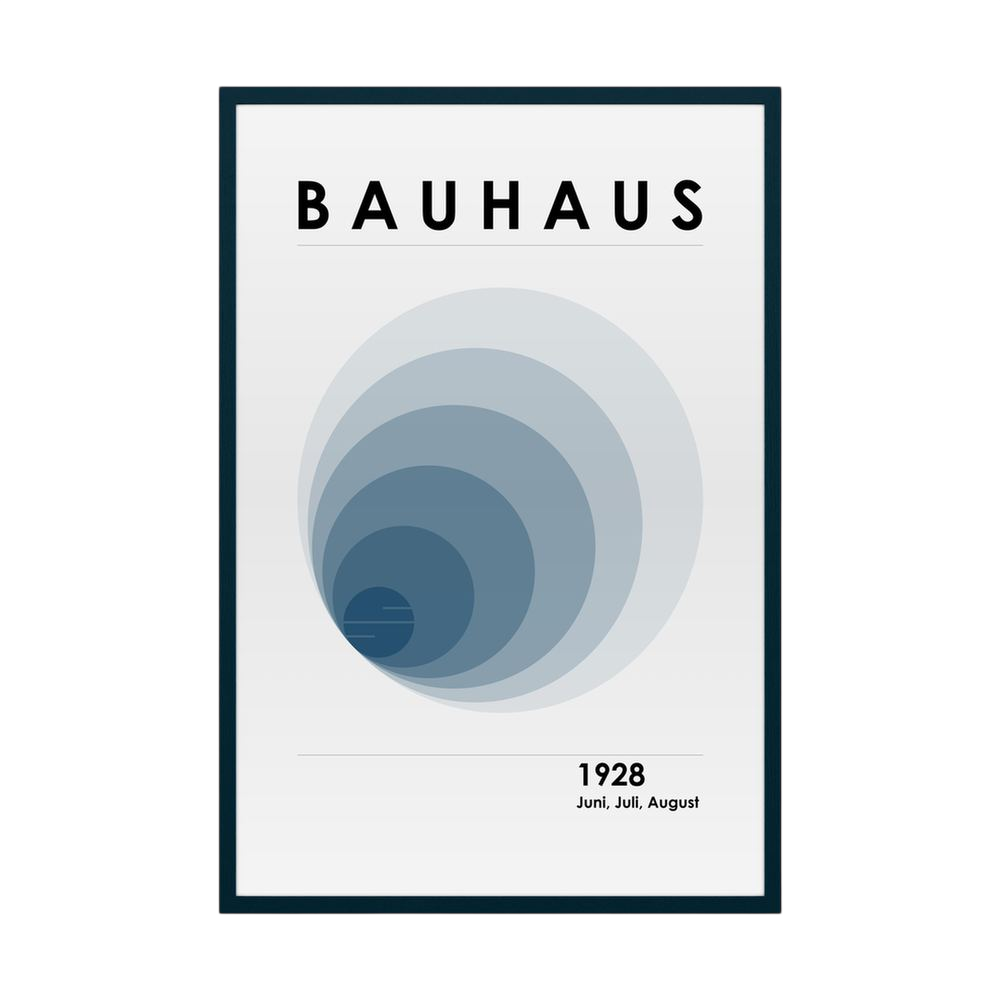 Quiet Orbit blue Bauhaus circle art print, product view 5.