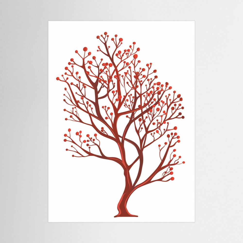 Berry Tree – Minimalist Red Botanical Tree Print