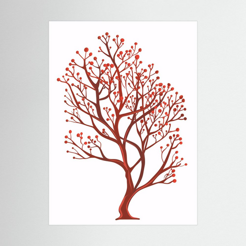 Berry Tree – Minimalist Red Botanical Tree Print