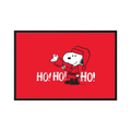 Cartoon beagle in a Santa outfit holds a small bird above distressed white ho ho ho lettering on red, shown in product view 4.