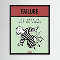 Retro poster reading failure get back up and try again with a striped cartoon figure, shown in product view 4.