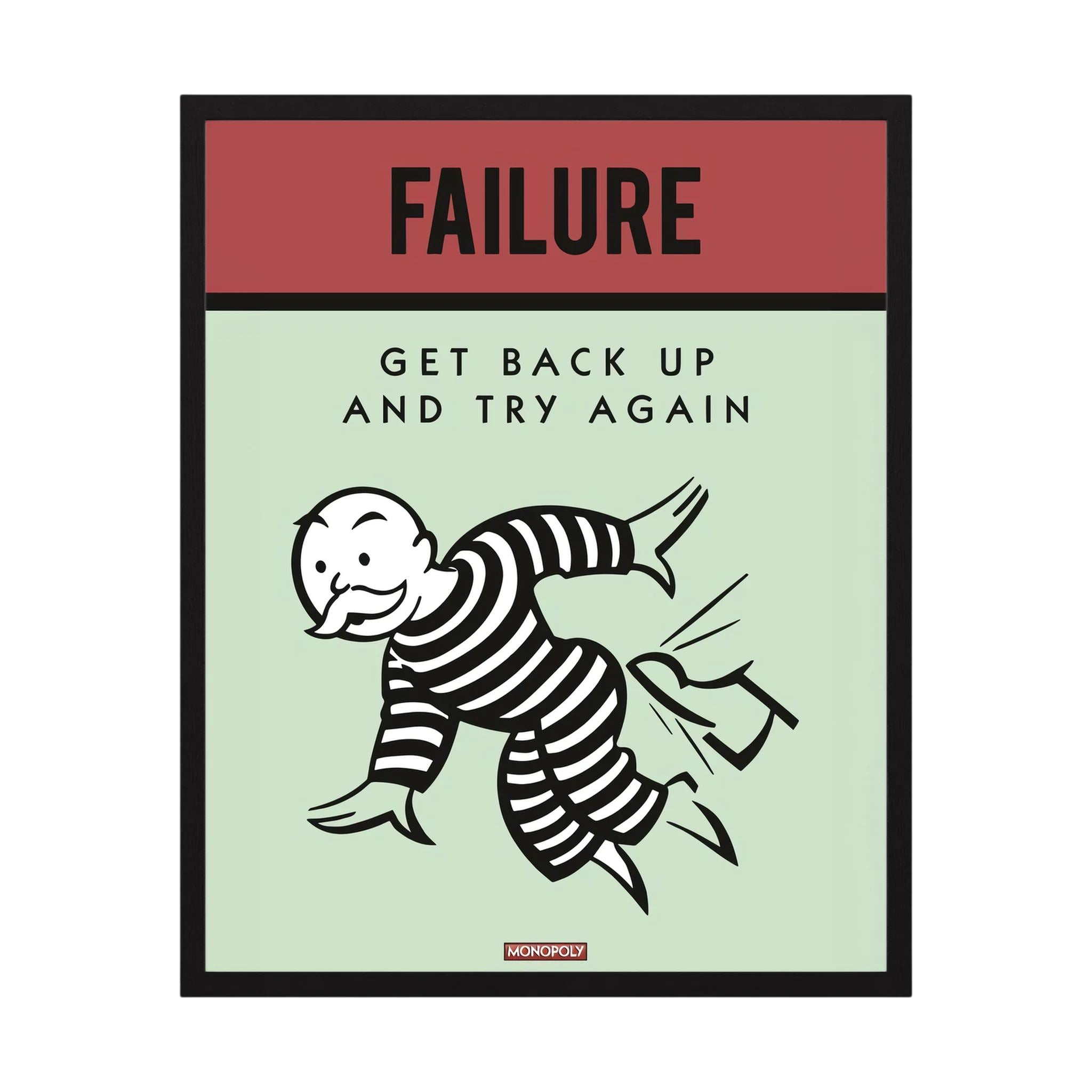 Retro poster reading failure get back up and try again with a striped cartoon figure, shown in product view 4.