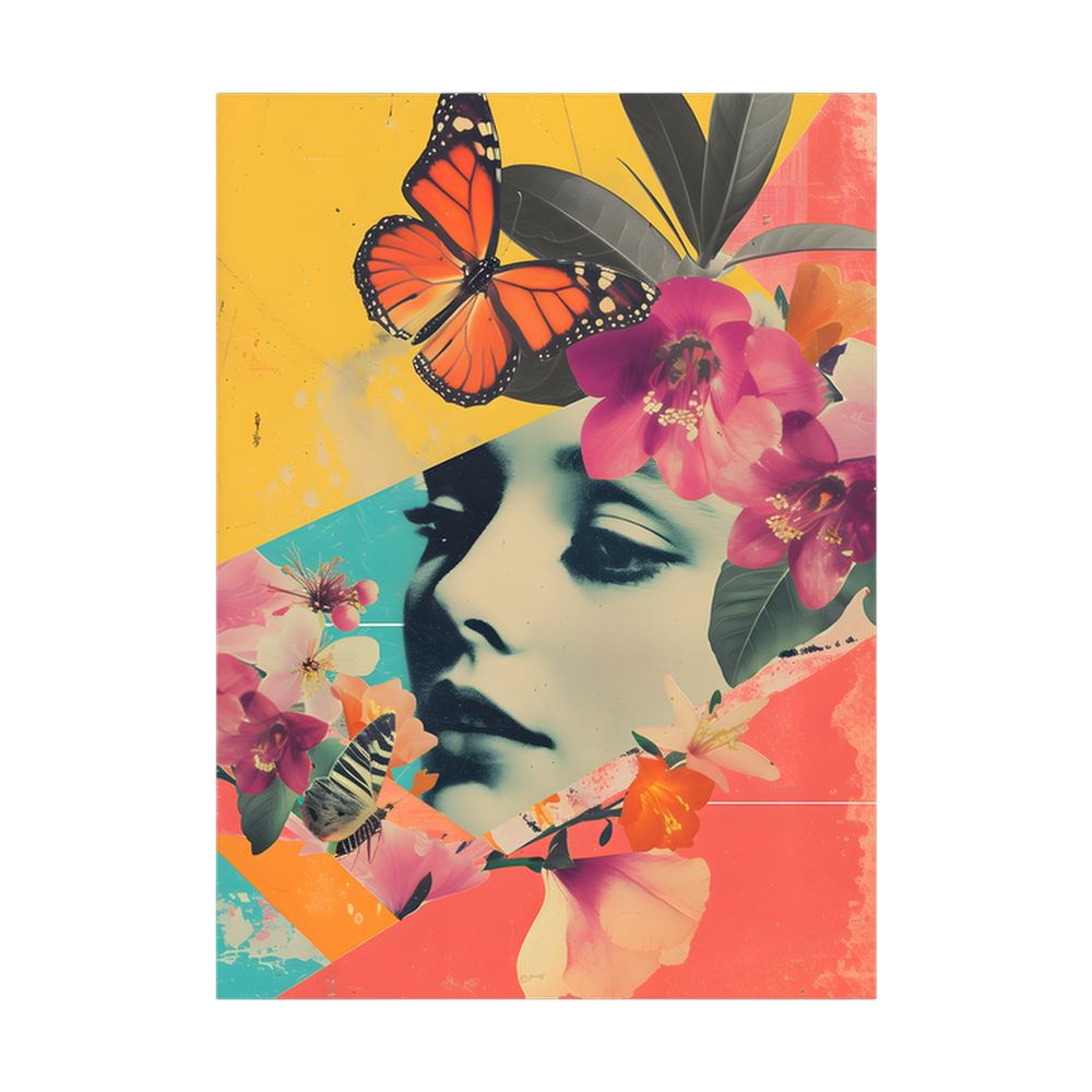 Monarch Reverie – Floral Butterfly Woman Collage Print