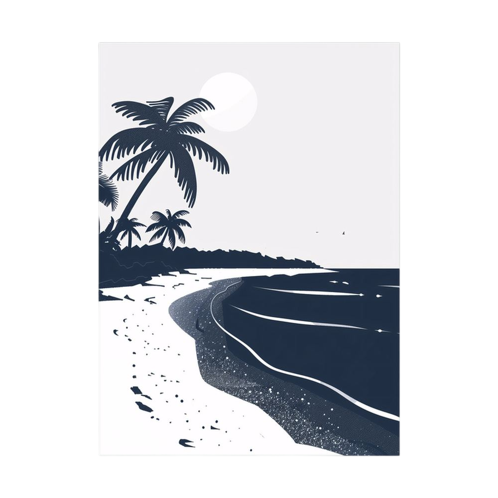 Moonlit Shore – Navy Tropical Beach Print