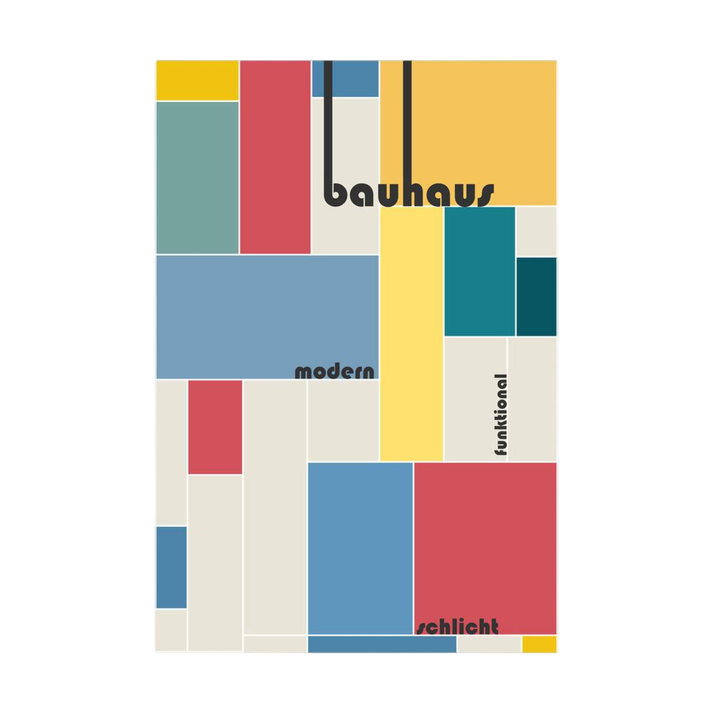 Multicolour Bauhaus grid with modern functional typography.