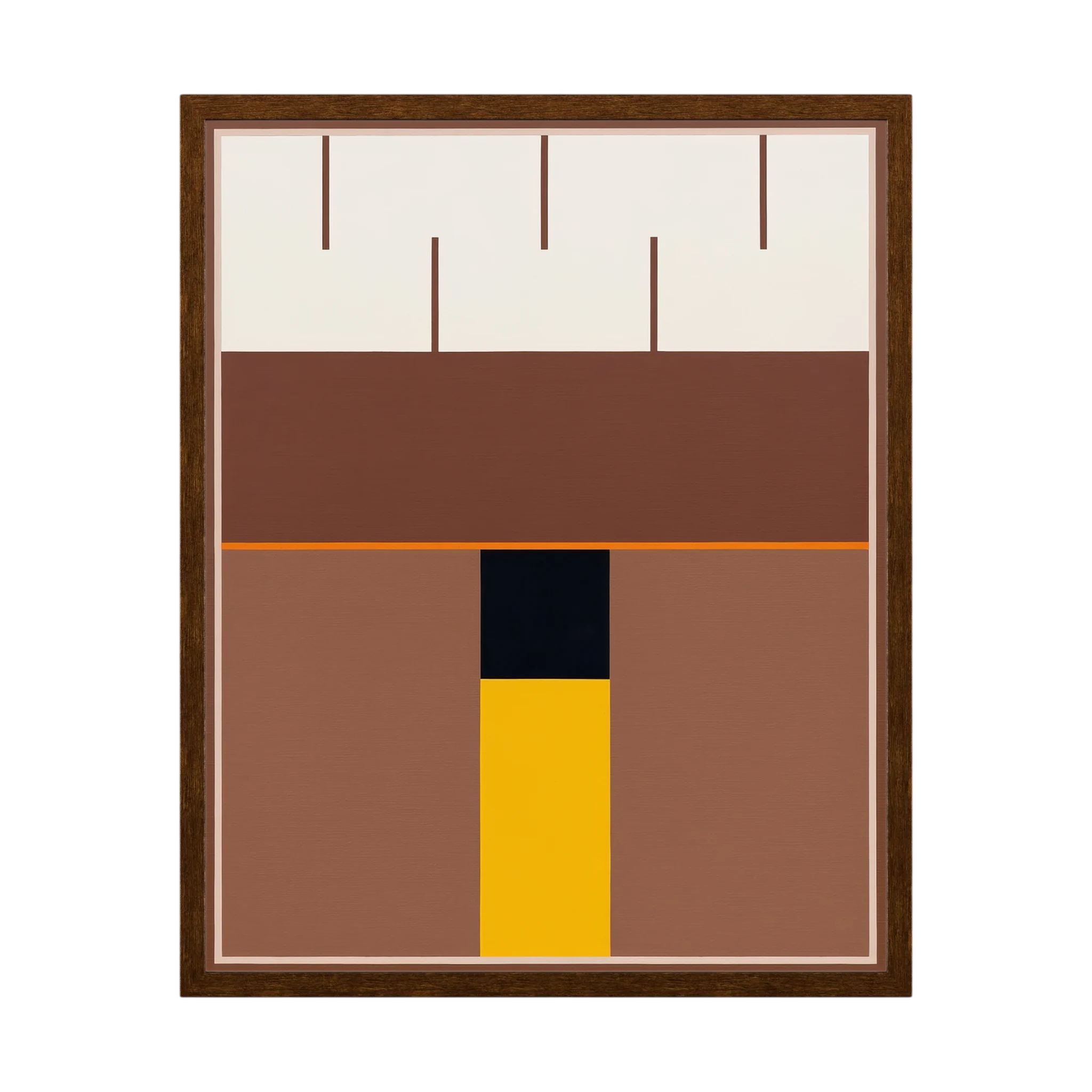 Brown and cream geometric planes centred by a black and golden-yellow vertical axis.