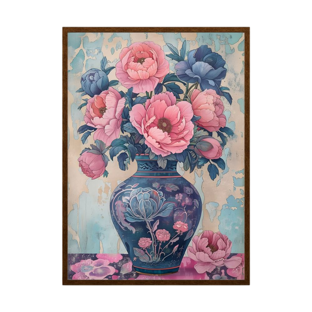 Porcelain Peonies pink peony vase art print, product view 2.