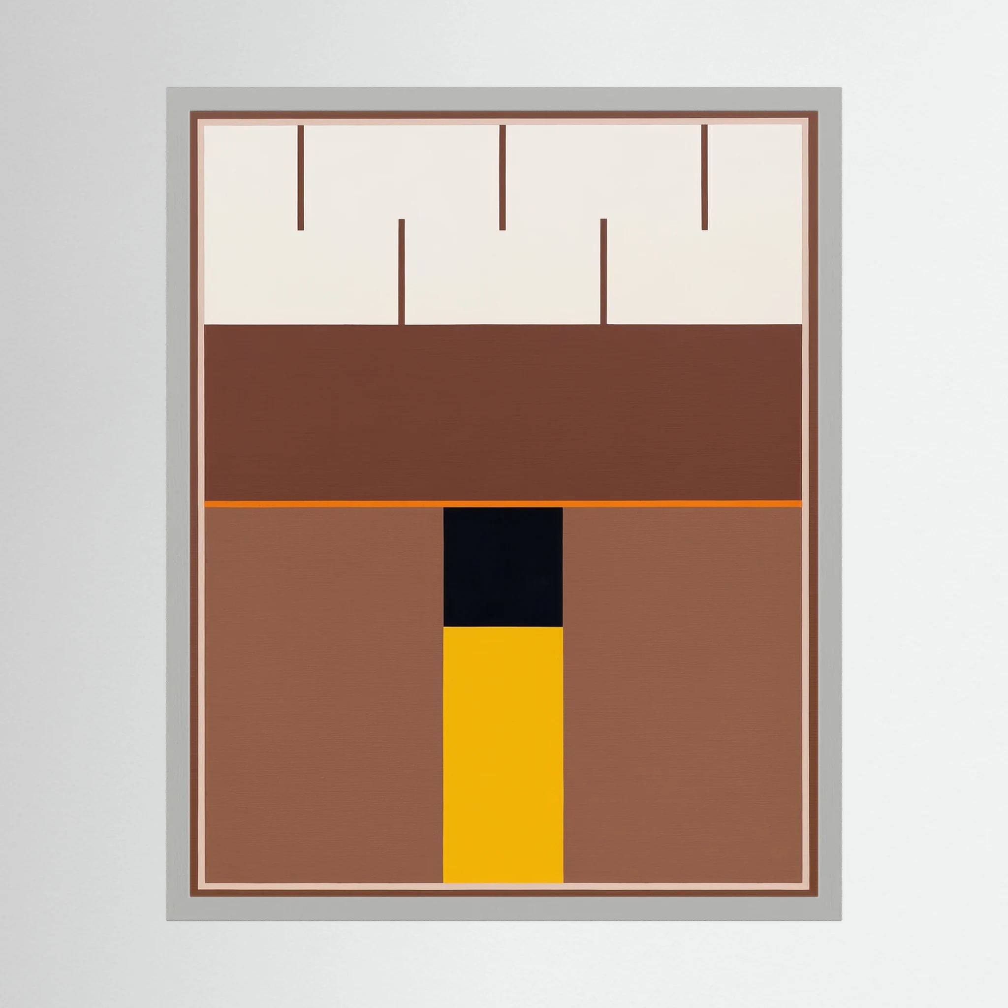 Brown and cream geometric planes centred by a black and golden-yellow vertical axis, shown in product view 3.
