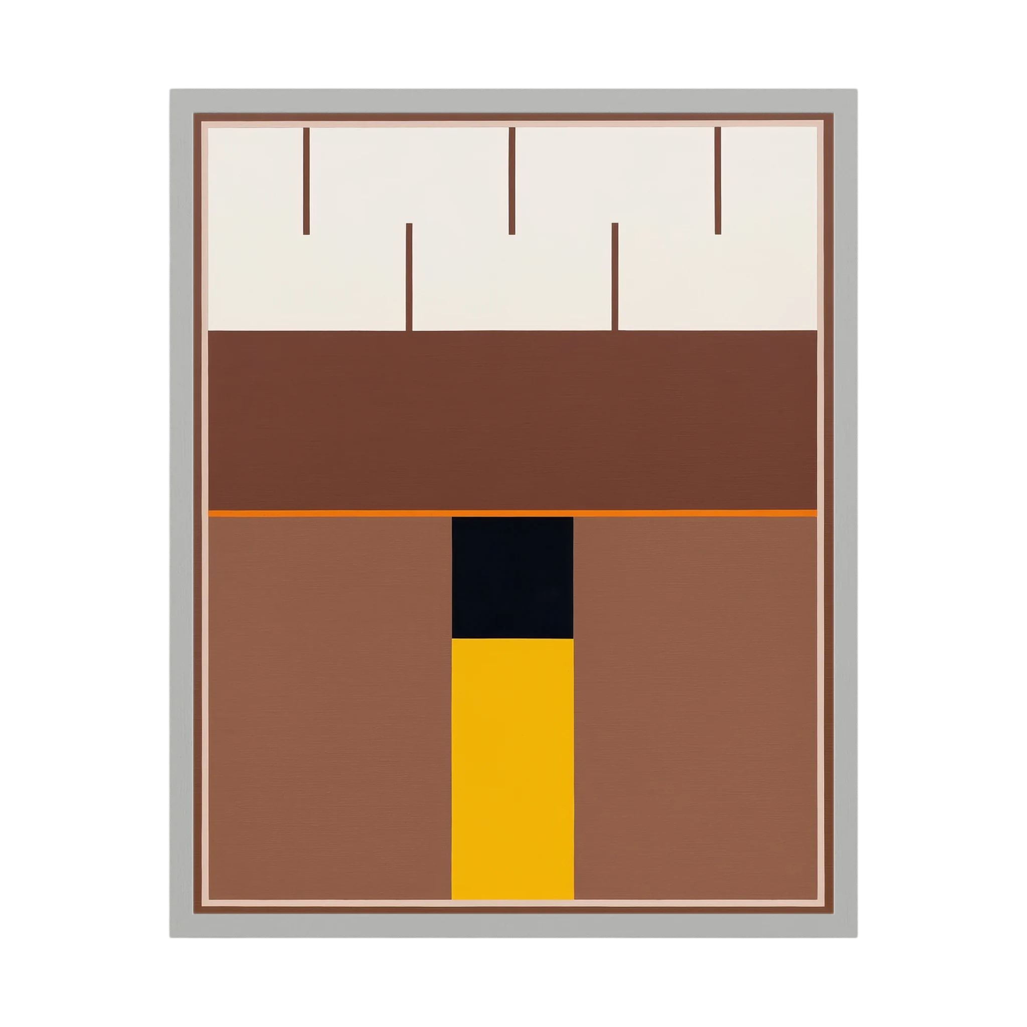 Brown and cream geometric planes centred by a black and golden-yellow vertical axis, shown in product view 3.