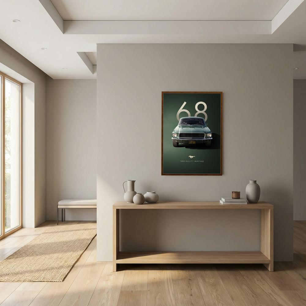 Sixty-Eight Pursuit green vintage car wall art print, product view 6.