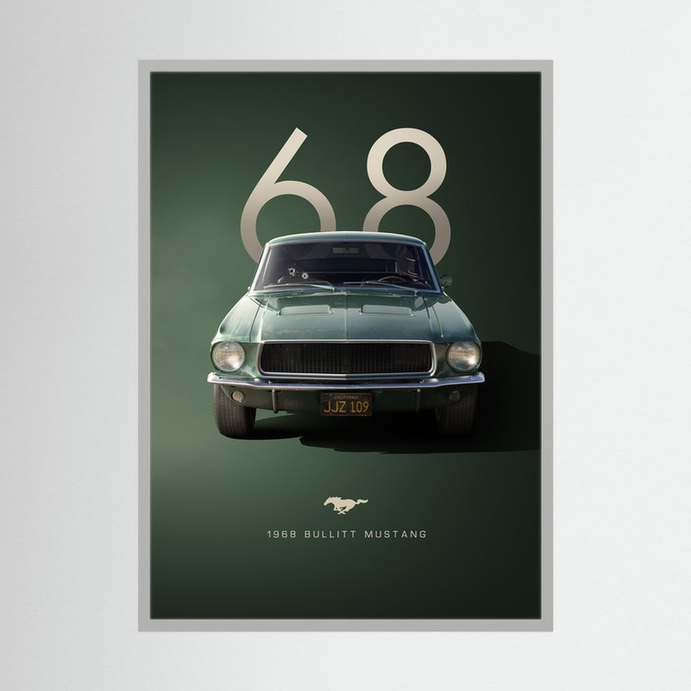 Sixty-Eight Pursuit green vintage car wall art print, product view 4.