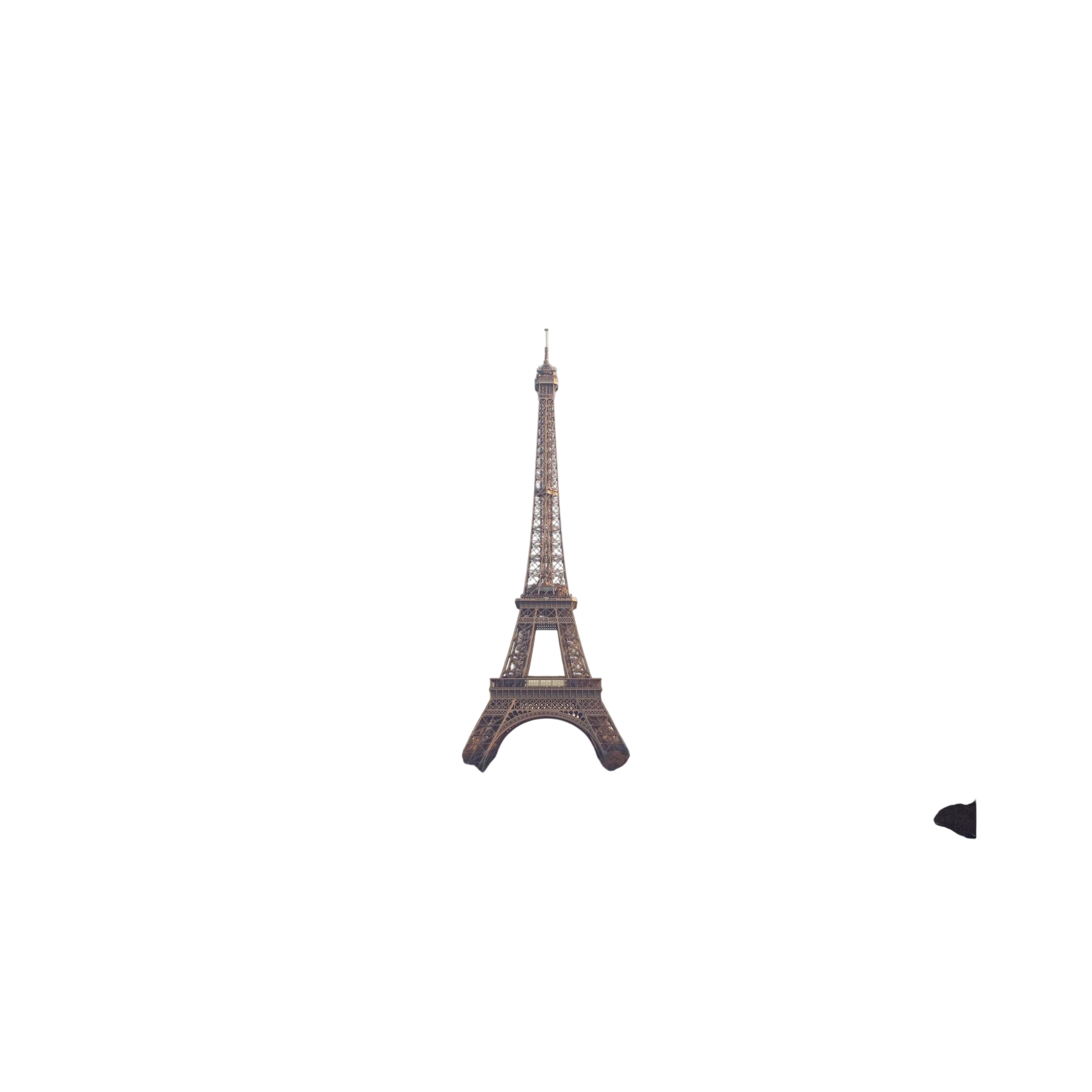 Eiffel Tower photographed across the Paris skyline in soft neutral light.