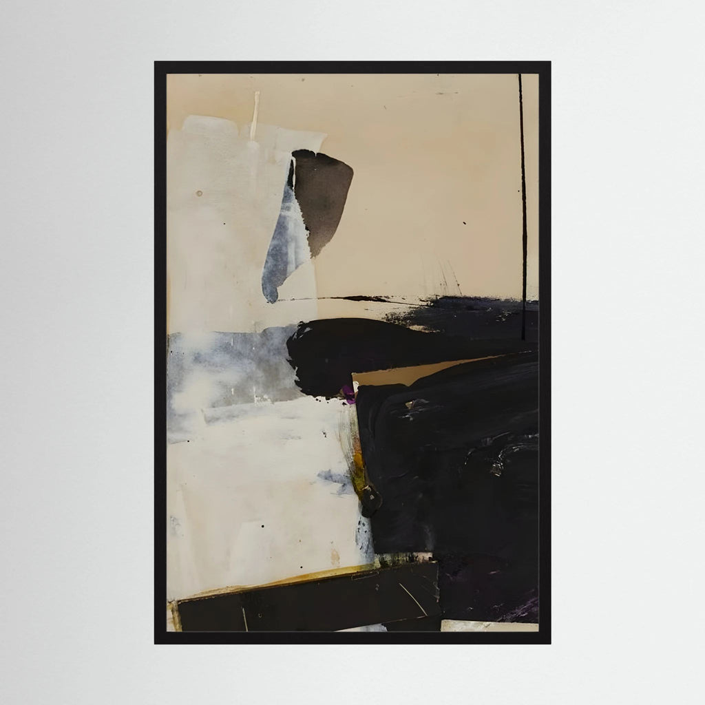 Broad black, cream and grey painterly forms create a restrained high-contrast abstract composition, shown in product view 3.