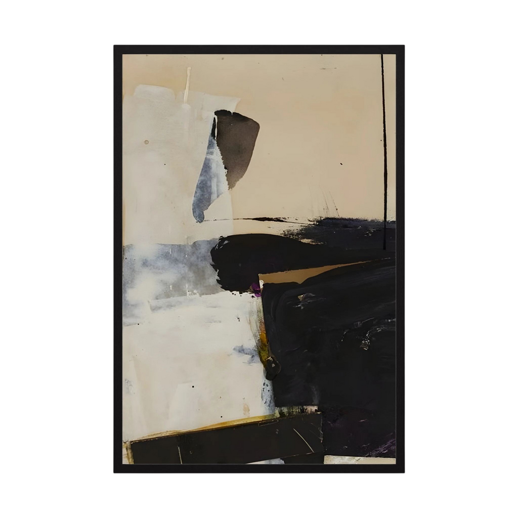 Broad black, cream and grey painterly forms create a restrained high-contrast abstract composition, shown in product view 3.