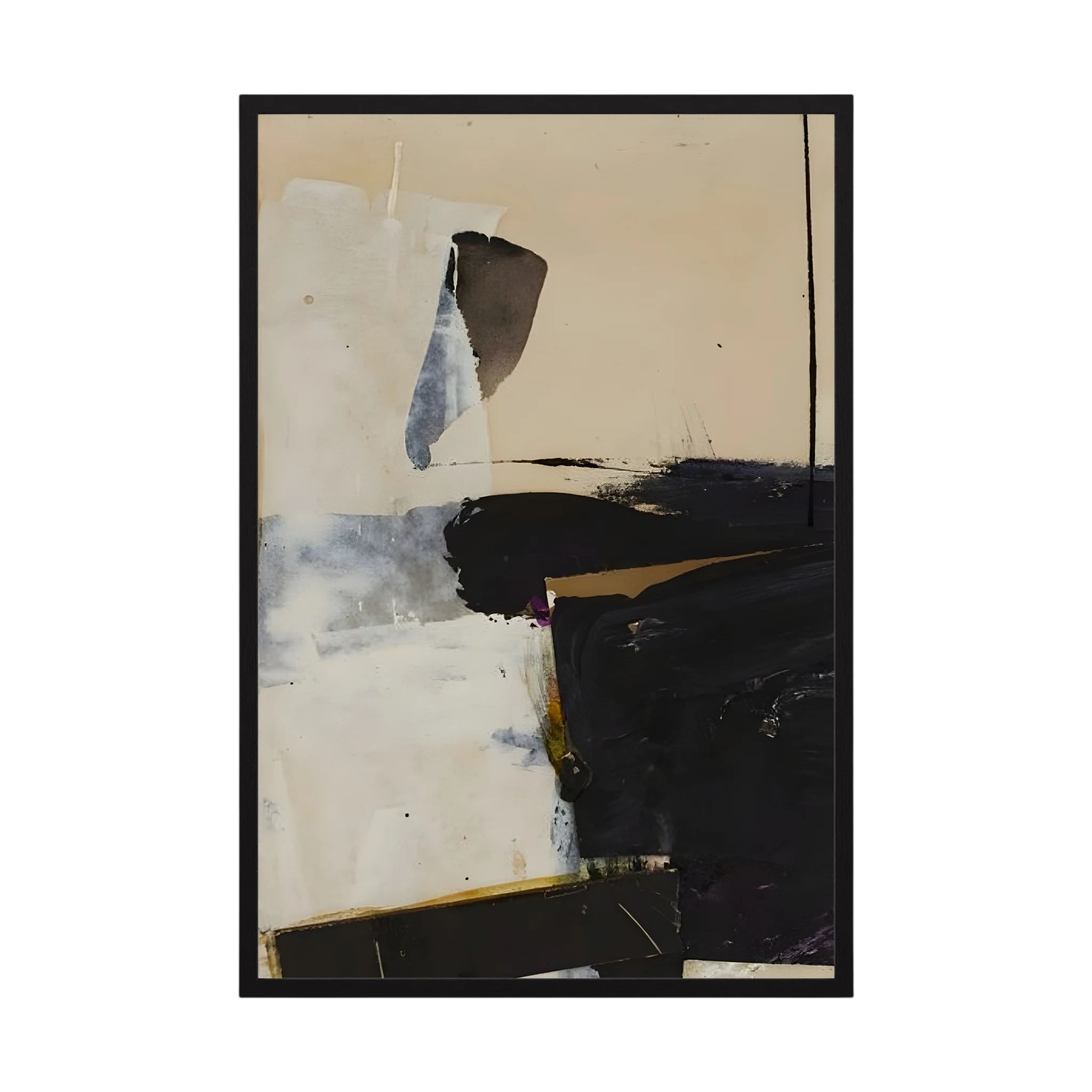 Broad black, cream and grey painterly forms create a restrained high-contrast abstract composition, shown in product view 3.