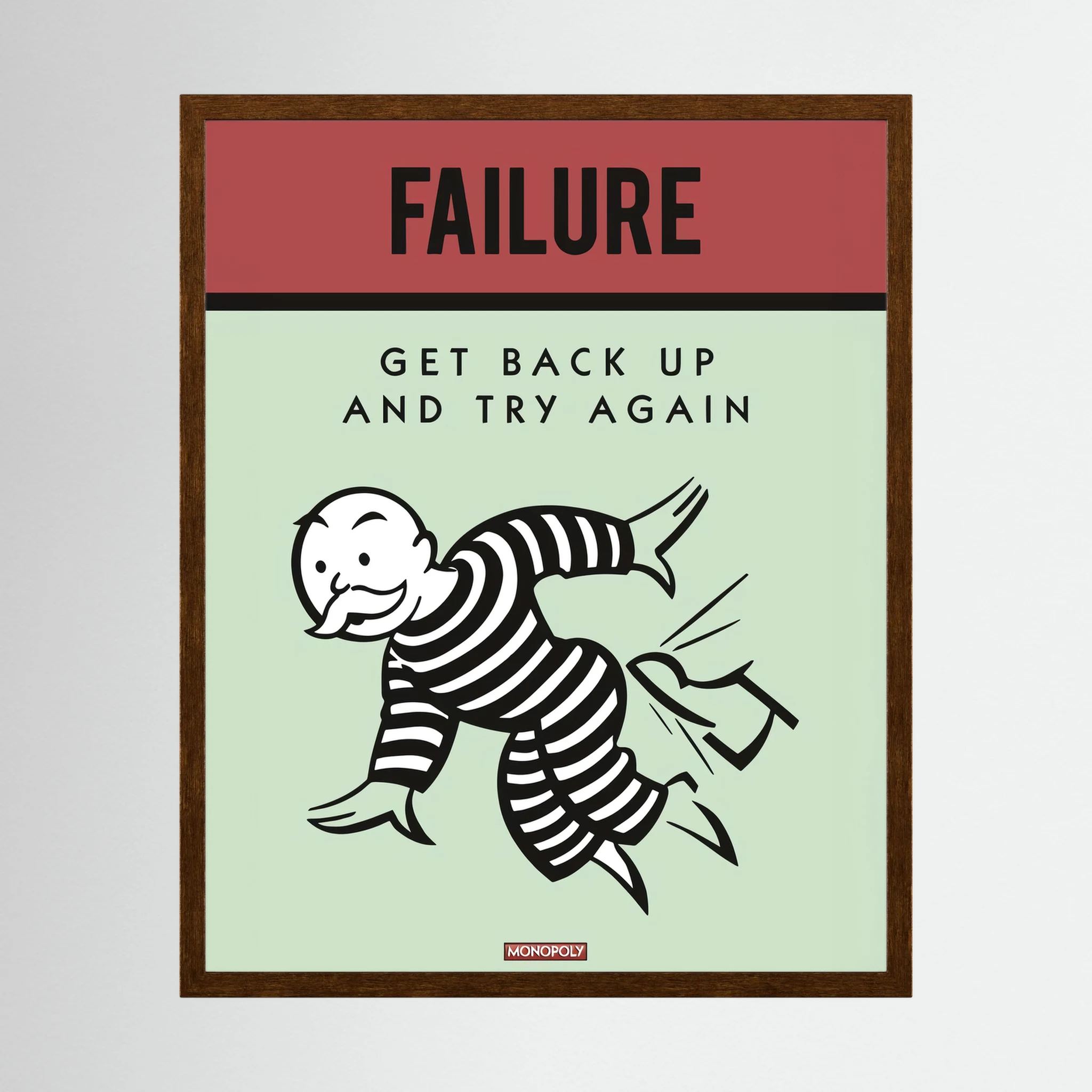 Retro poster reading failure get back up and try again with a striped cartoon figure, shown in product view 3.