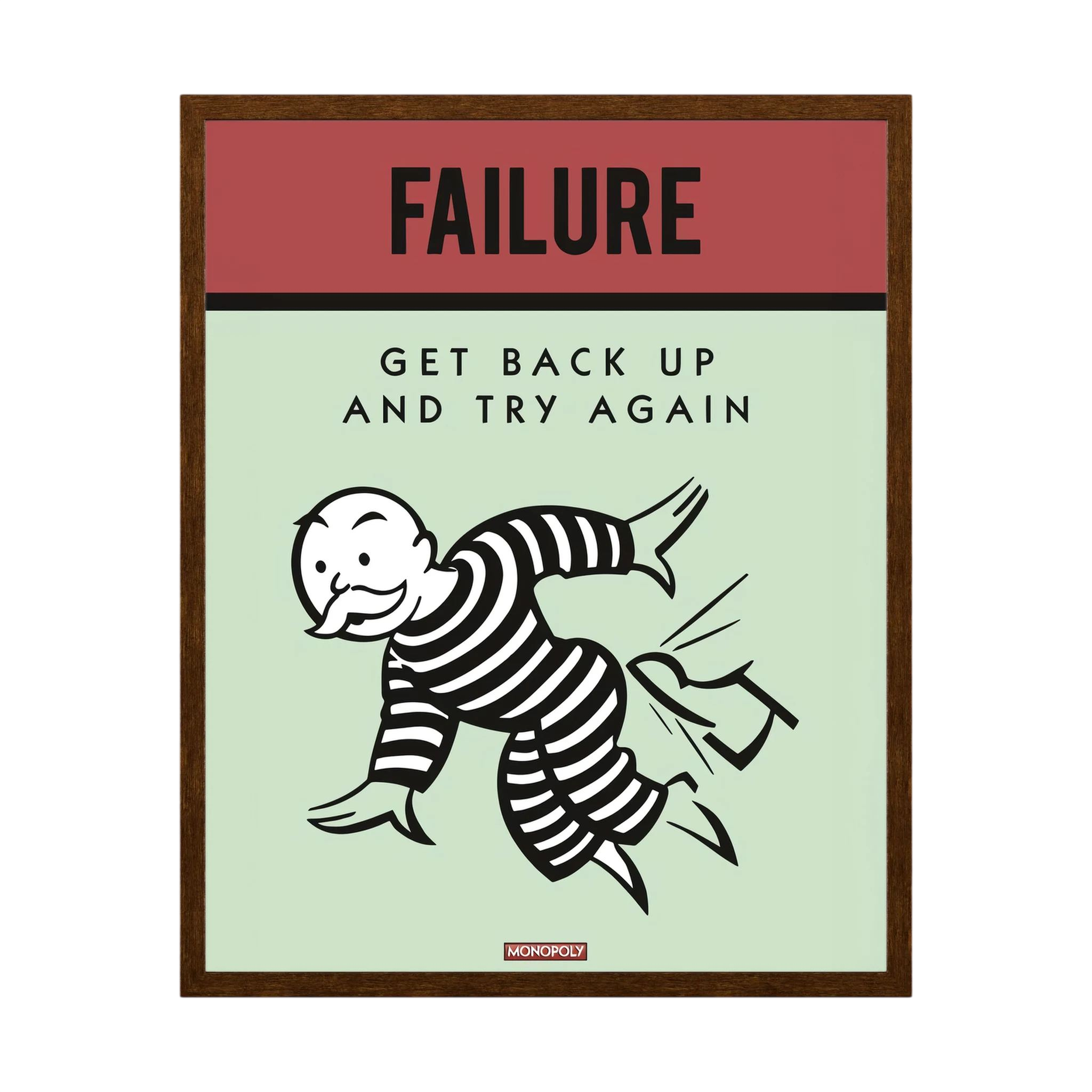 Retro poster reading failure get back up and try again with a striped cartoon figure, shown in product view 3.