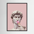 Classical David bust holding a pink ice cream cone against a soft pink background, shown in product view 4.