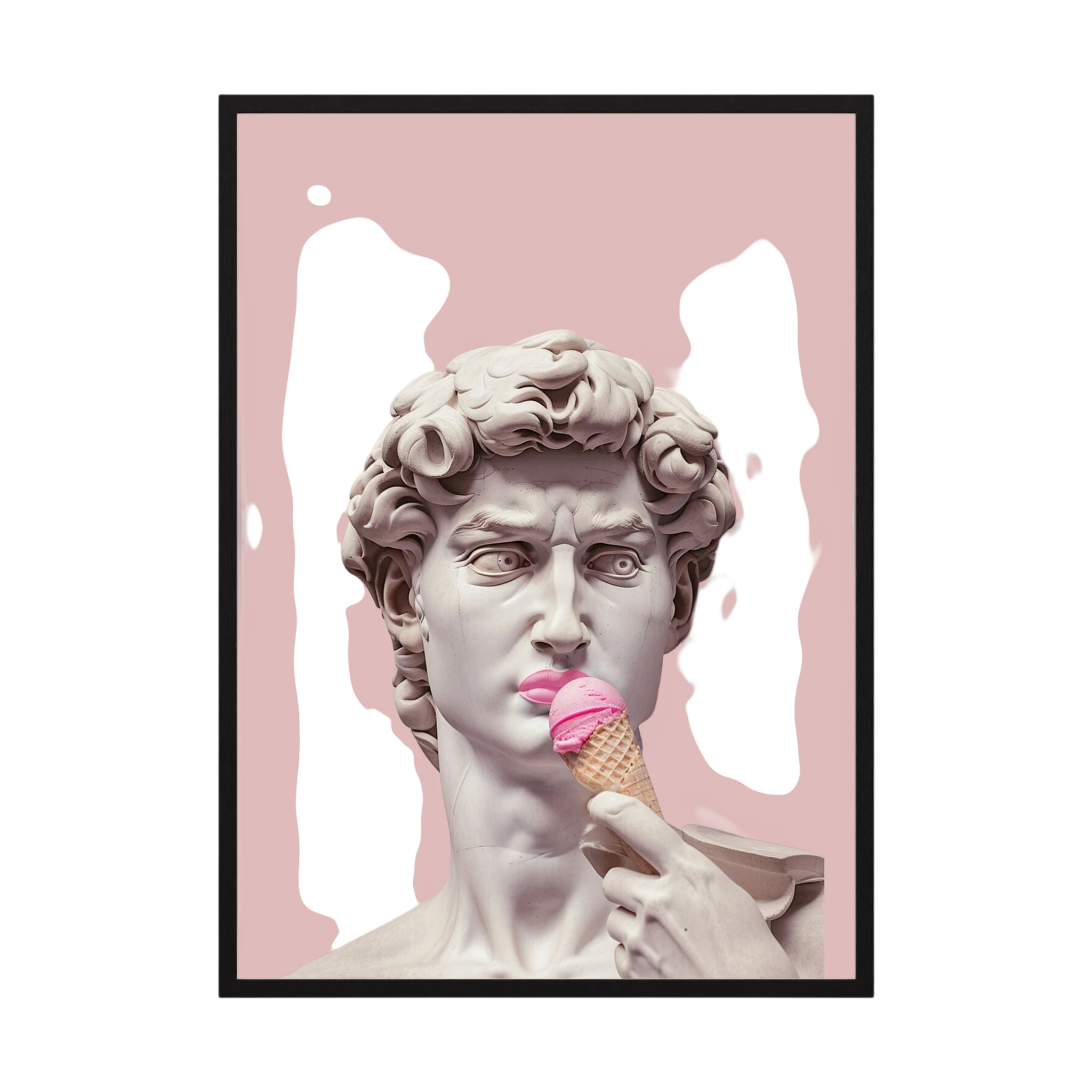 Classical David bust holding a pink ice cream cone against a soft pink background, shown in product view 4.