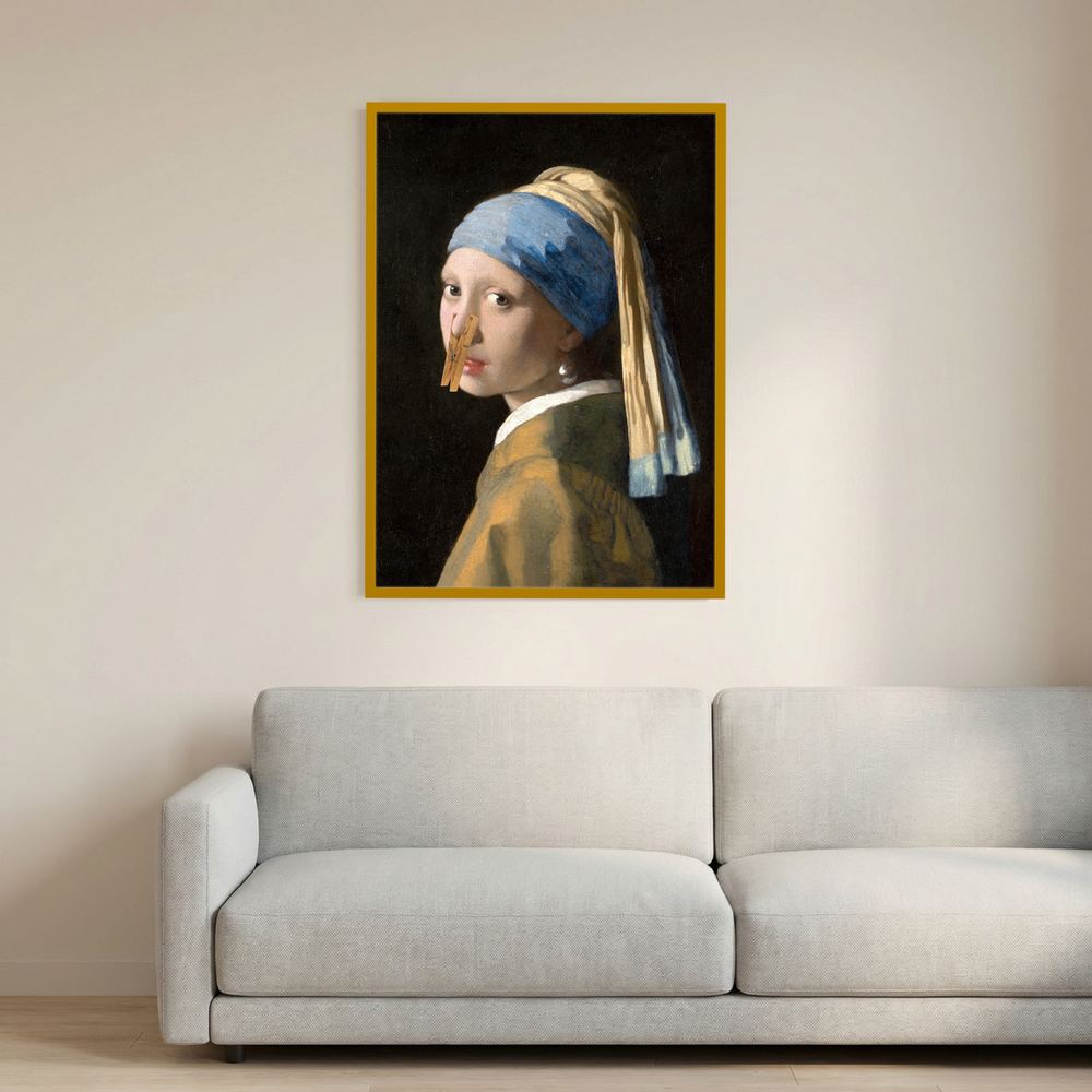 Peg with a Pearl humorous classical portrait parody print, product view 10.