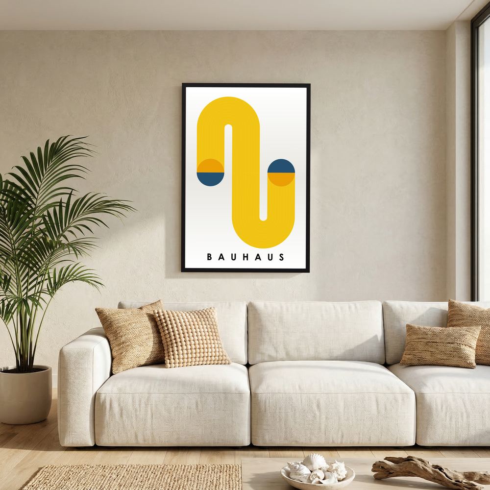 Golden Loop yellow Bauhaus geometric art print, product view 7.