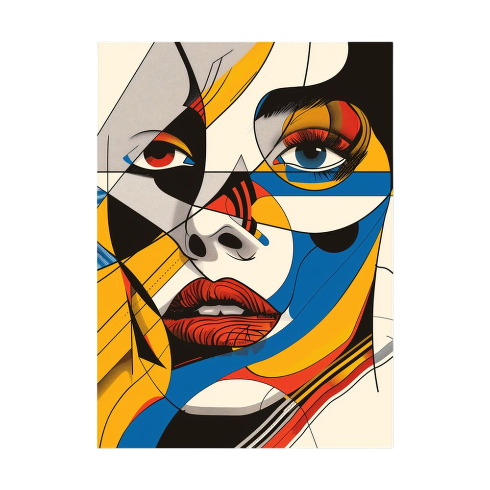 Electric Gaze – Blue Yellow Cubist Face Print