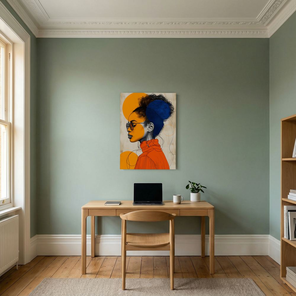 Solar Poise orange and blue fashion portrait print, product view 6.