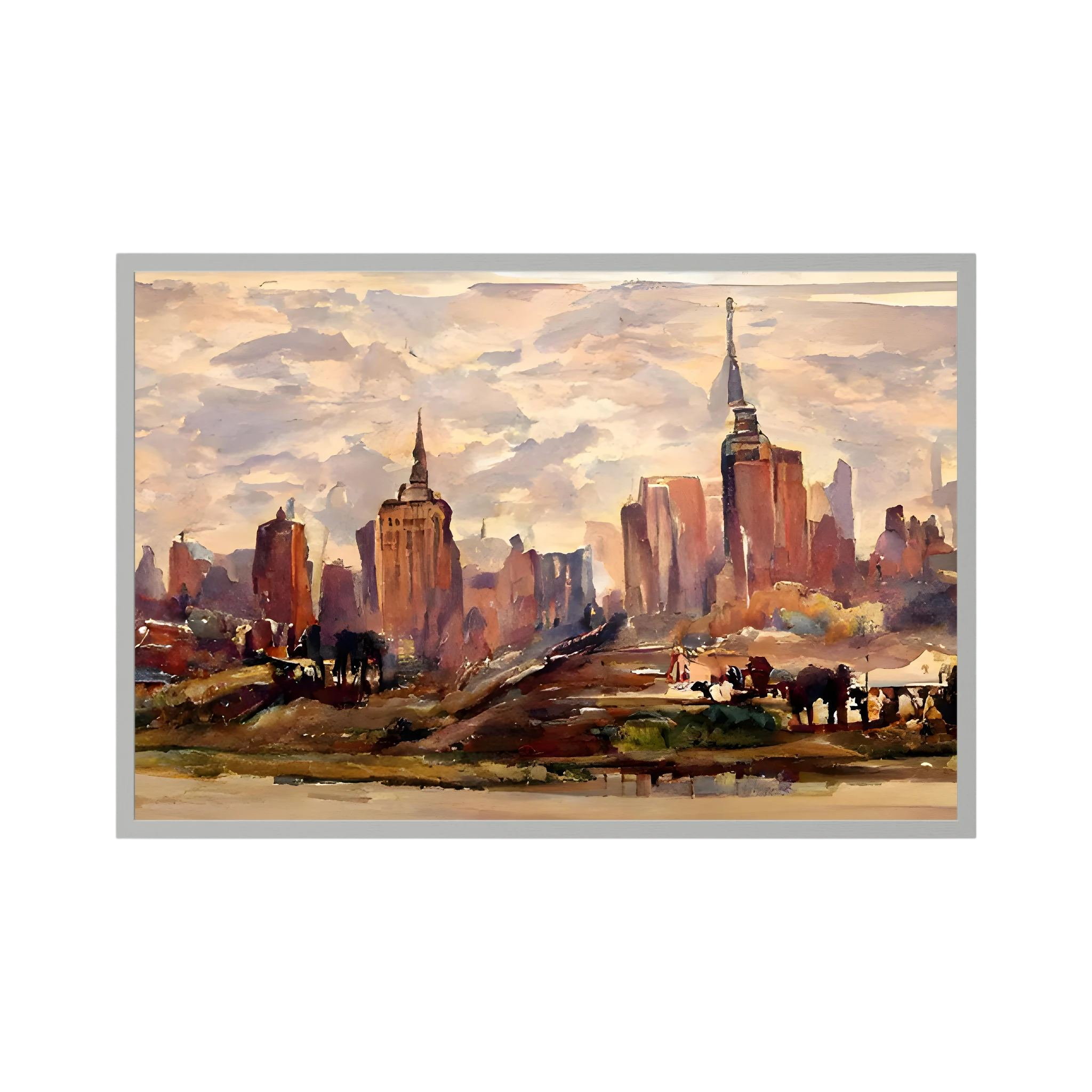 Warm watercolour New York skyline with the Empire State Building.